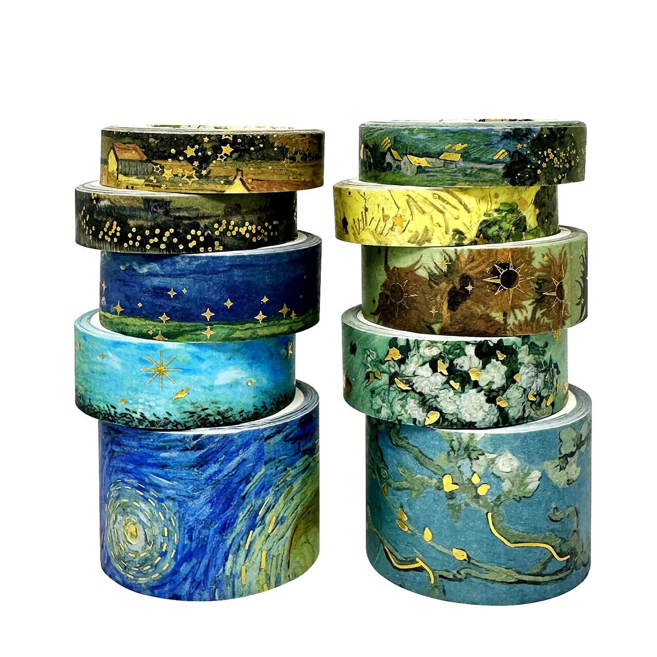 Wrapables Decorative Gold Foil Washi Tape Box Set for Arts & Crafts, Scrapbooking, Stationery, Diary (10 Rolls)